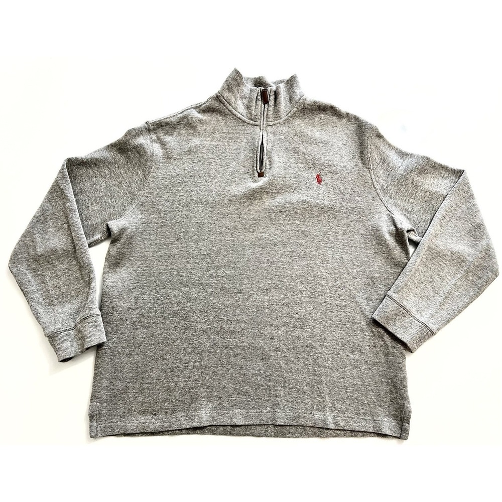 POLO RALPH LAUREN 1/4 Zip Estate Rib Pullover Sweater Mens L Large Gray Ivy Prep